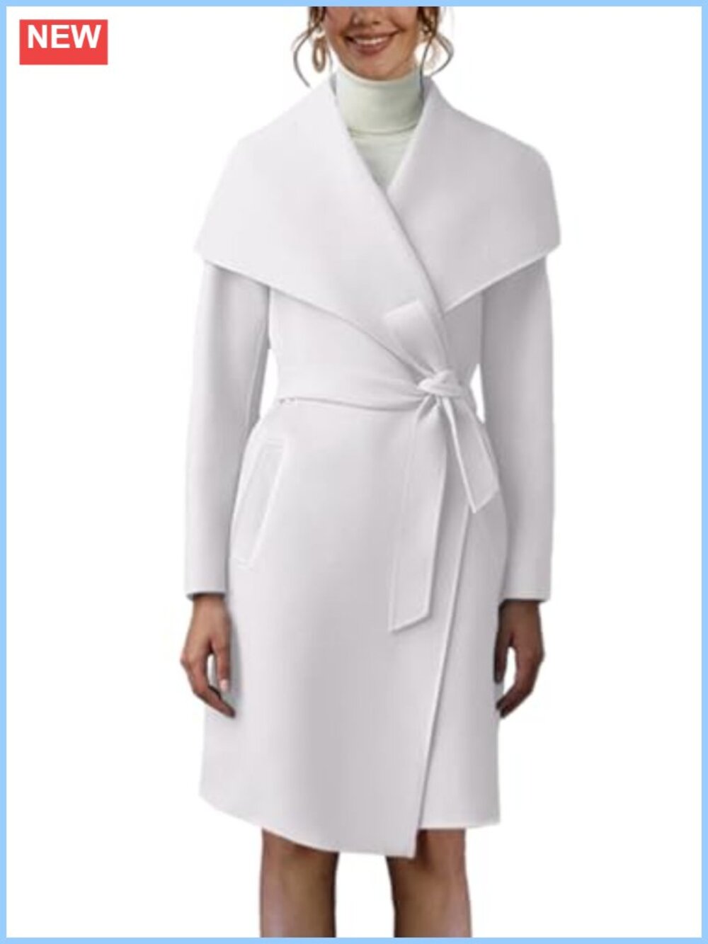 Lapel Collar Long Pea Trench Coat Belted Open Front Overcoat with Pockets